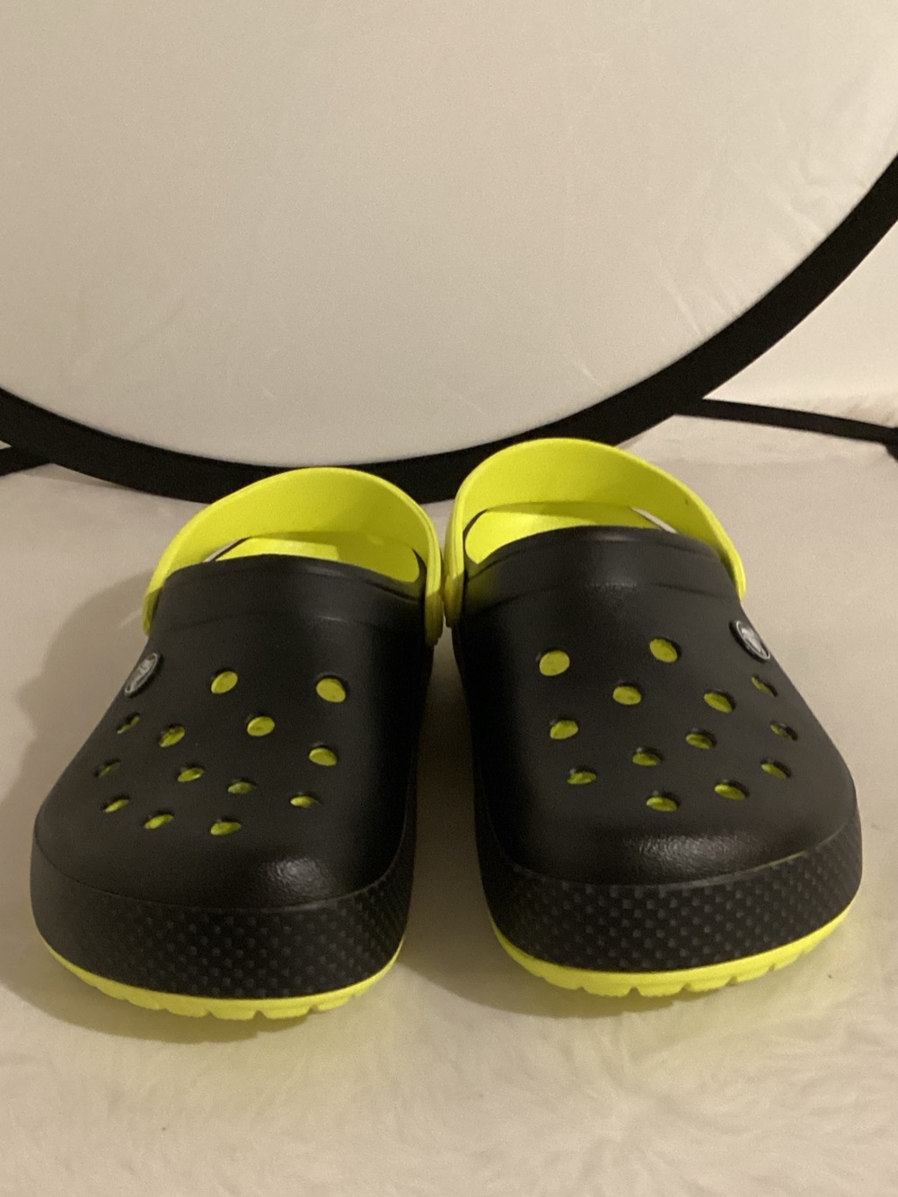 Crocs Unisex-Adult Crocband Clog, Black and Neon Yellow, 8 Women 6 Men US